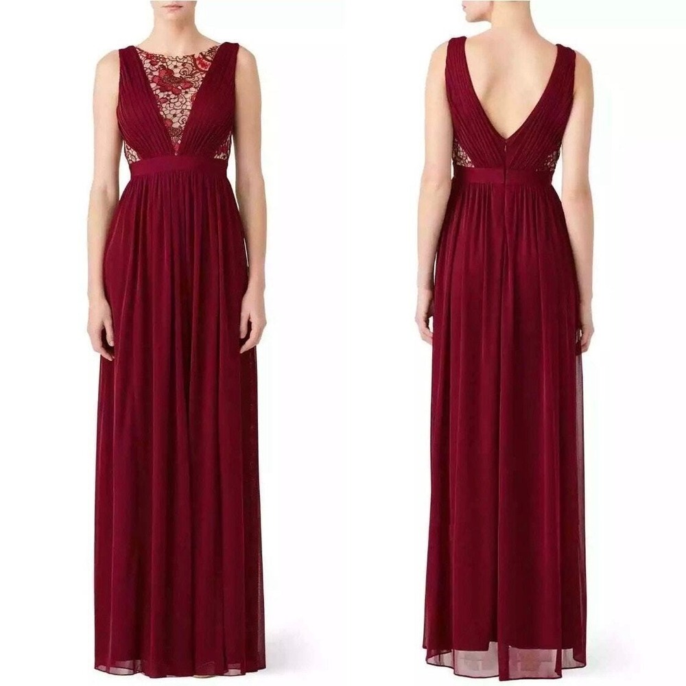Adrianna Papell Sequin Lace Sleeveless Tulle Gown, Black Cherry, 8‎